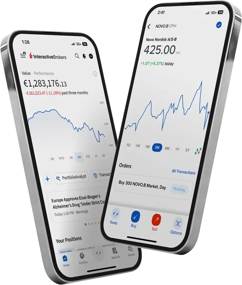 IBKR Mobile phone showing European assets