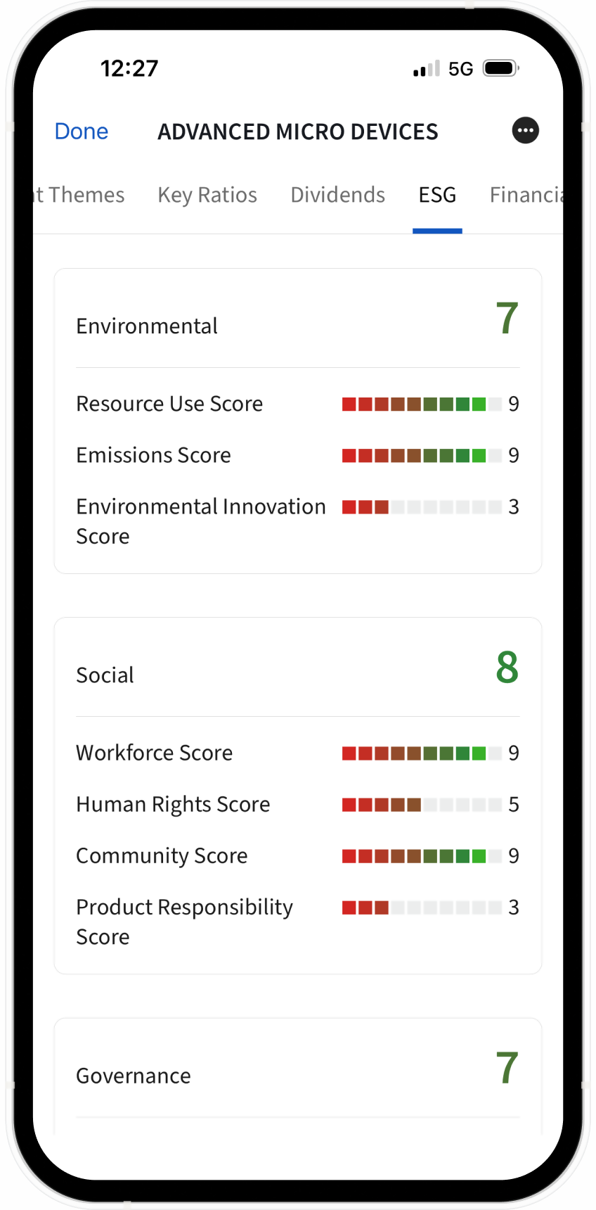 iPhone showing ESG sample screen