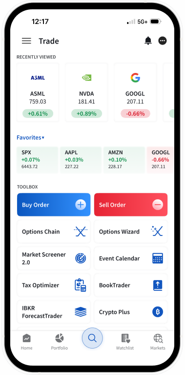 IBKR-Mobile-Bildschirm mit Kursnotierungen